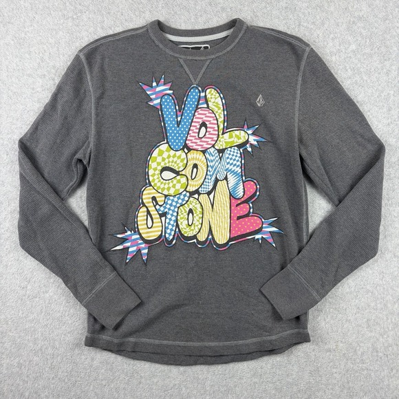 Volcom Other - Volcom Shirt Mens Medium Gray Waffle Knit Thermal Long Sleeve Graphic Skater Y2K